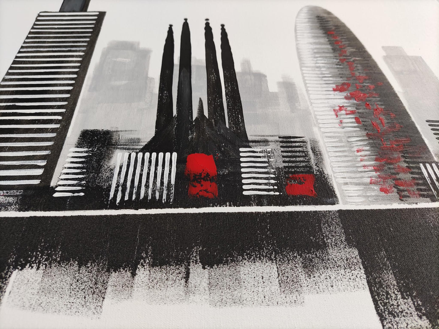 CUADRO PINTADO BARCELONA 120X35 CM