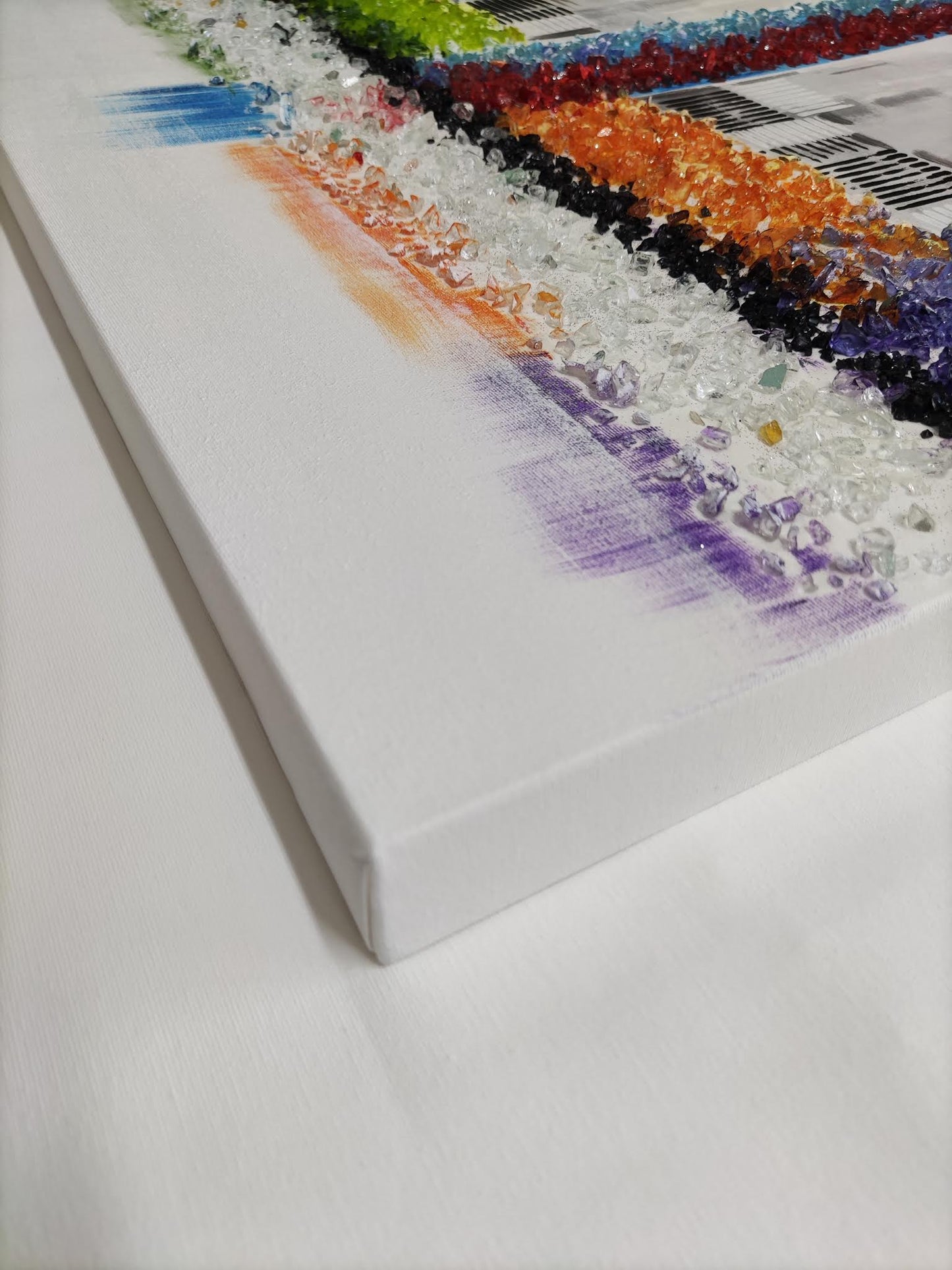 CUADRO PINTADO "SKYLINE BARCELONA" CON PIEDRAS BRILLANTES 150X60CM