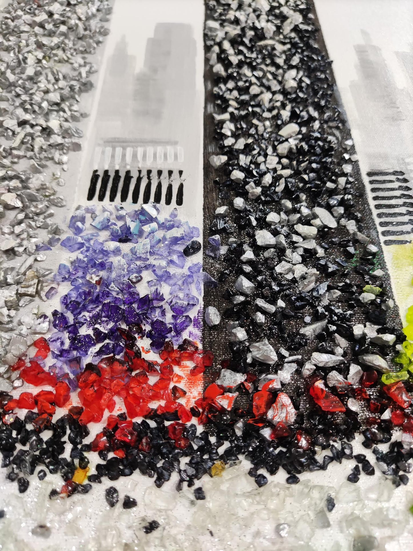 CUADRO PINTADO "SKYLINE BARCELONA" CON PIEDRAS BRILLANTES 150X60CM