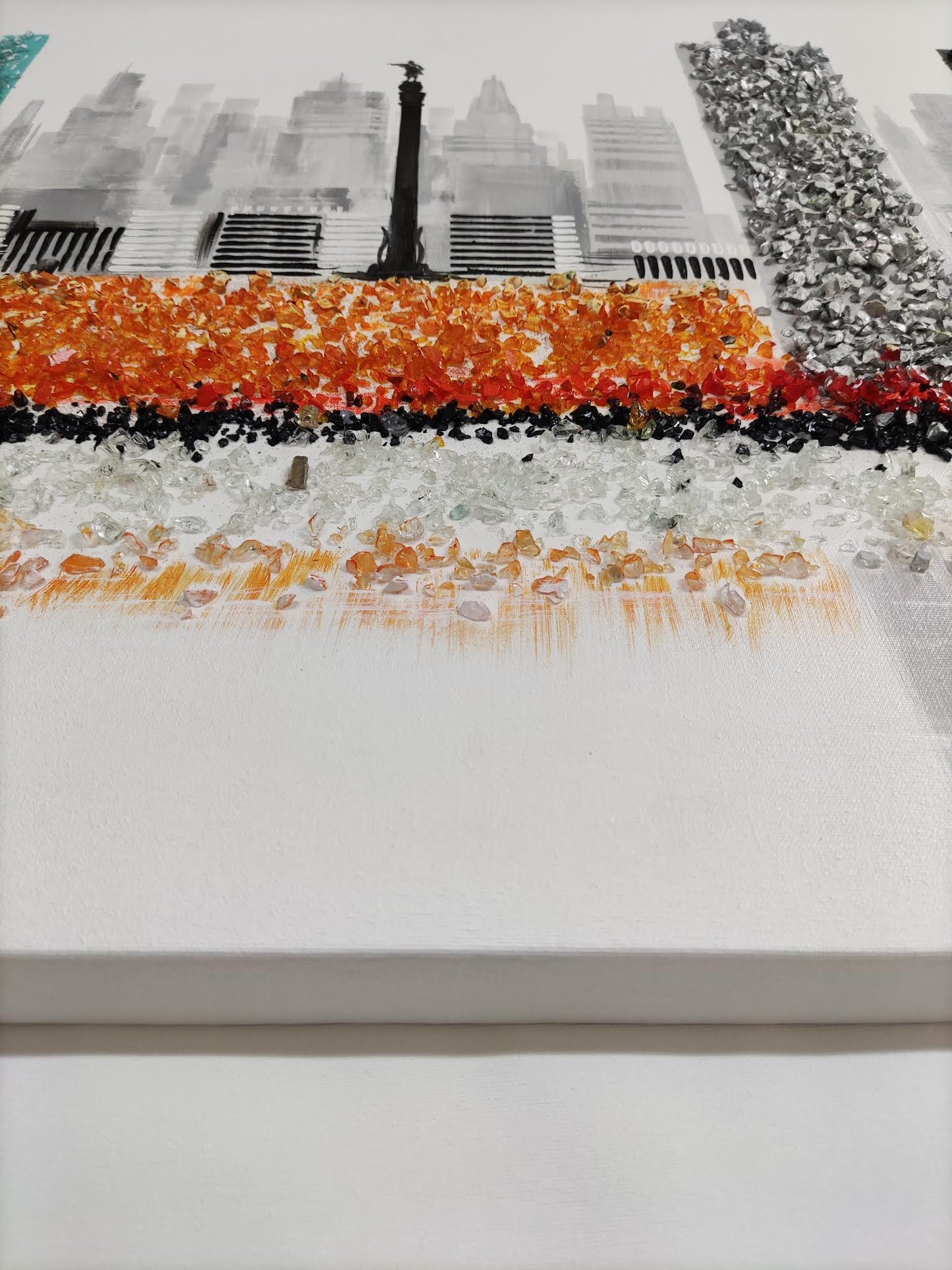 CUADRO PINTADO "SKYLINE BARCELONA" CON PIEDRAS BRILLANTES 150X60CM