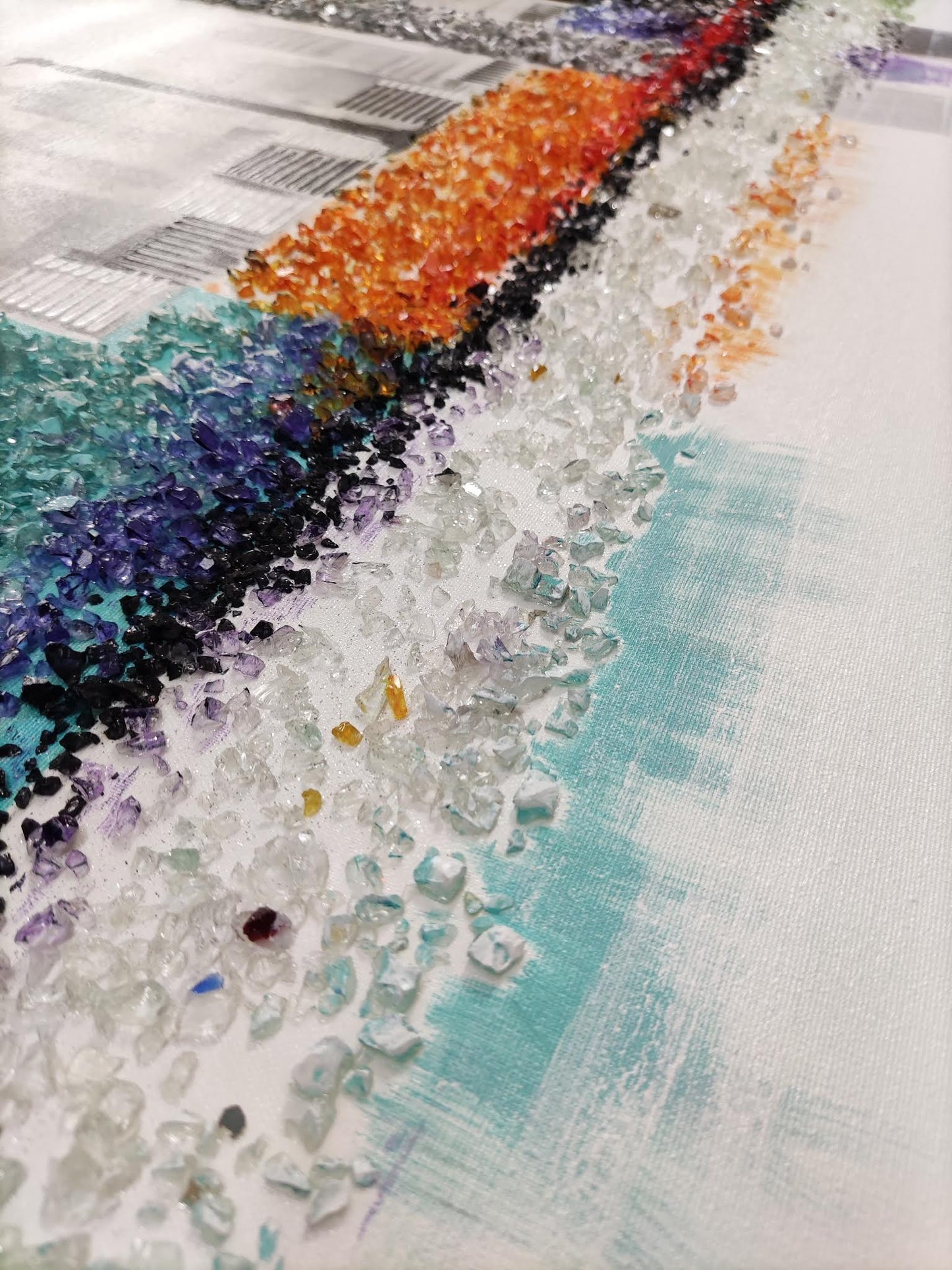 CUADRO PINTADO "SKYLINE BARCELONA" CON PIEDRAS BRILLANTES 150X60CM