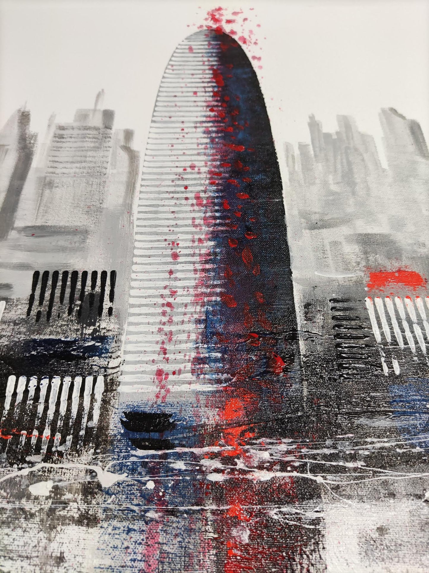 CUADRO PINTADO "SKYLINE BARCELONA MODERNO" 165X42CM