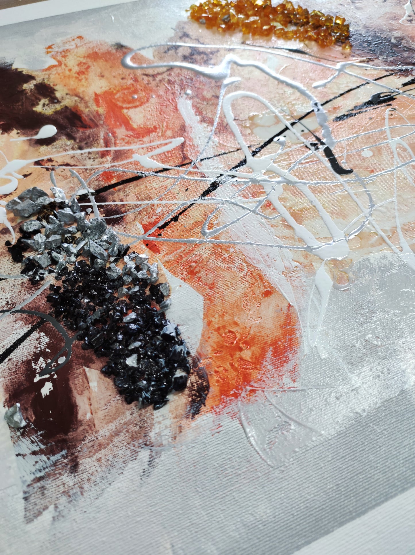 CUADRO PINTADO "NEBULA NARANJA" CON CENEFA 150X60CM