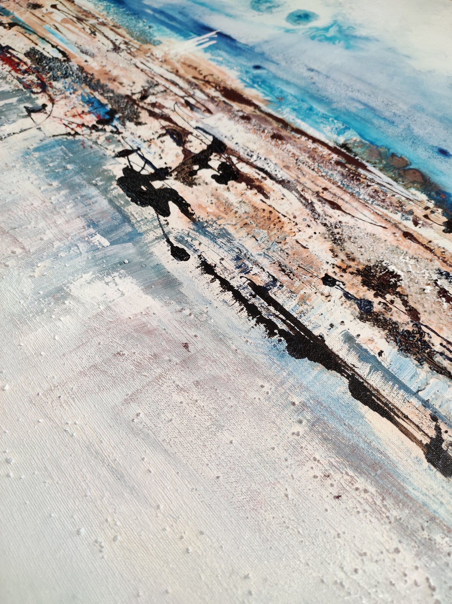 CUADRO PINTADO "PAISAJE ABSTRACTO AZUL Y OCRE" 150x60 CM