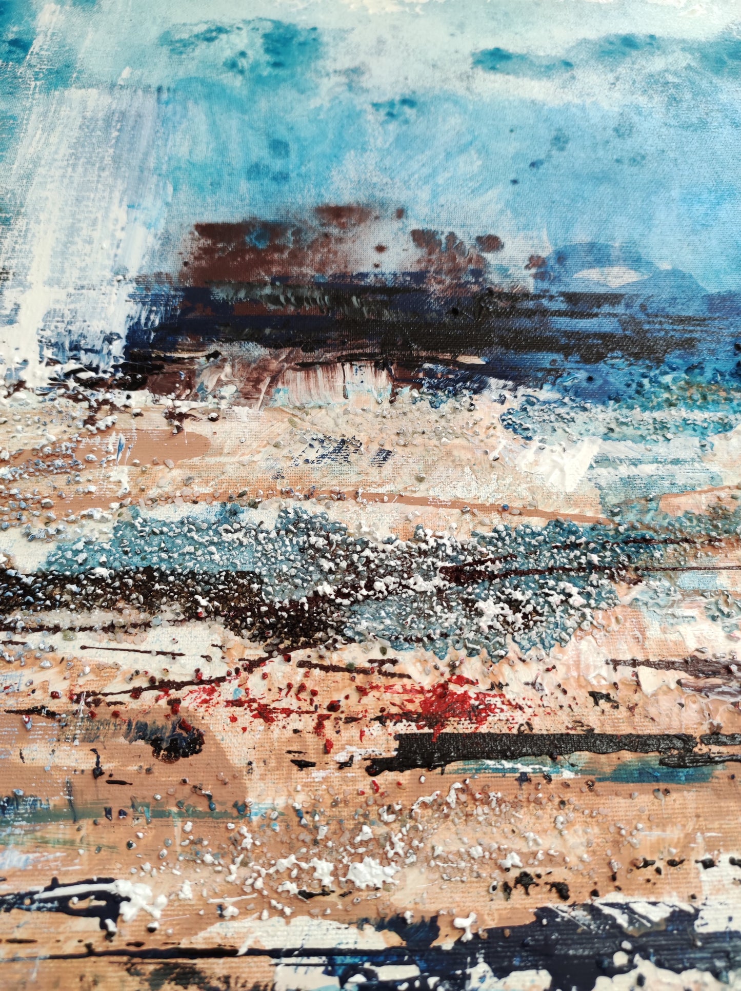 CUADRO PINTADO "PAISAJE ABSTRACTO AZUL Y OCRE" 150x60 CM