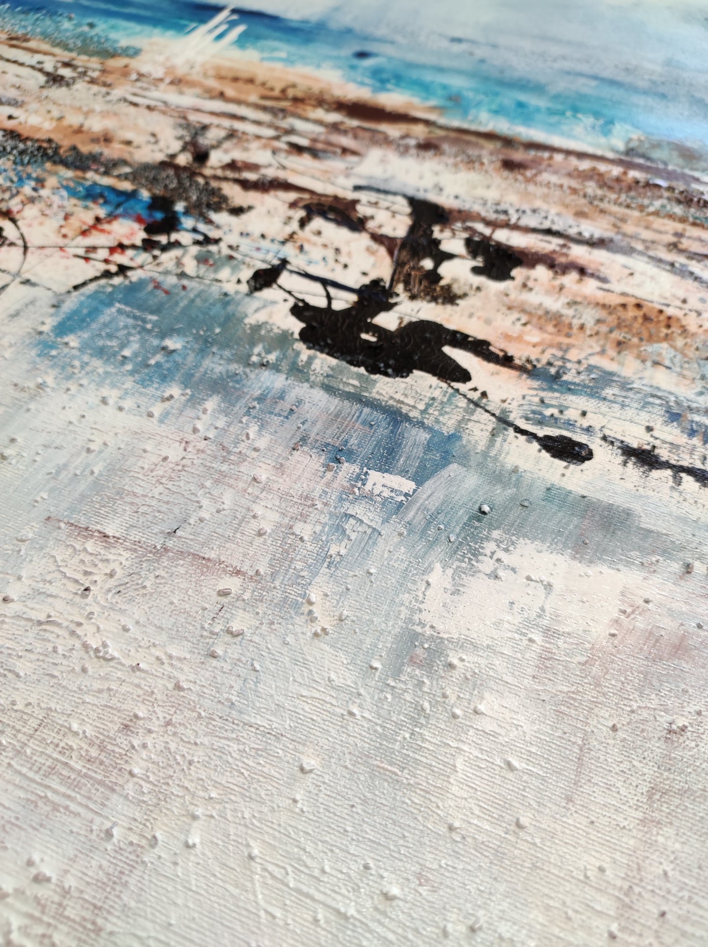 CUADRO PINTADO "PAISAJE ABSTRACTO AZUL Y OCRE" 150x60 CM
