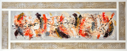 CUADRO PINTADO "NEBULA NARANJA" CON CENEFA 150X60CM