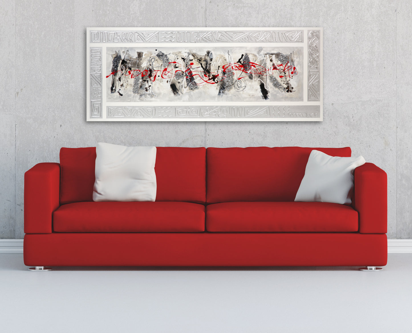 Cuadro Pintado Abstracto Negro/Rojo 150x60 cm CENEFA