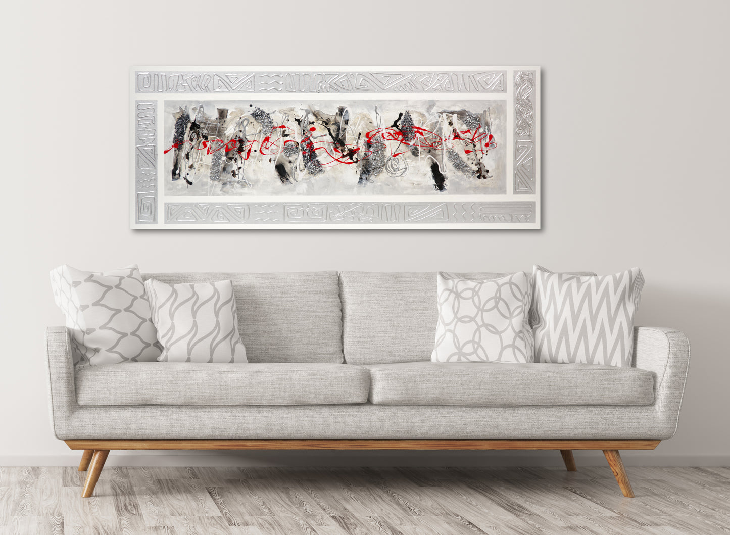 Cuadro Pintado Abstracto Negro/Rojo 150x60 cm CENEFA