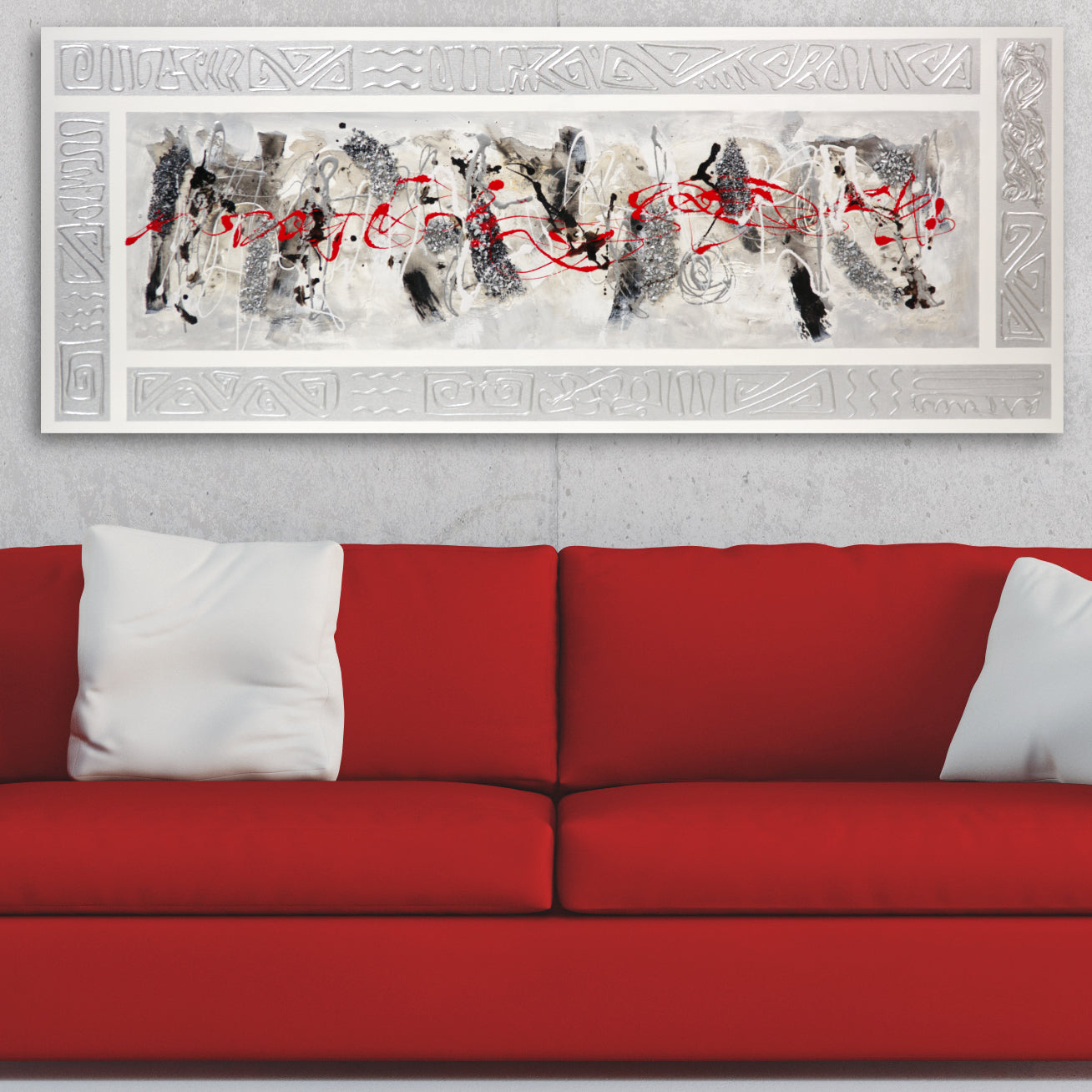 Cuadro Pintado Abstracto Negro/Rojo 150x60 cm CENEFA
