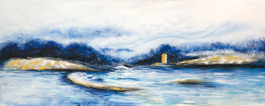 CUADRO PINTADO "PAISAJE ABSTRACTO AZUL" 150x60 CM