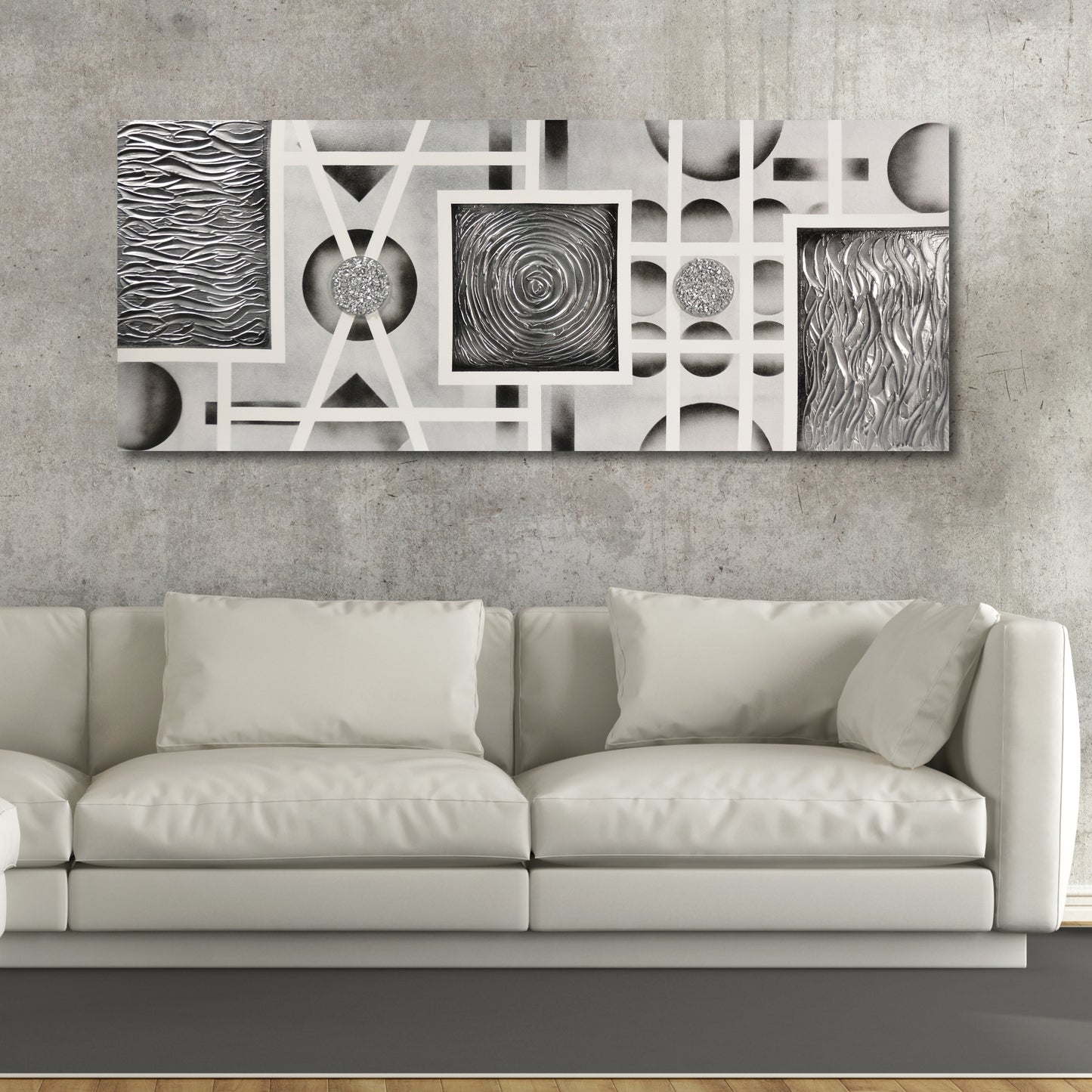 CUADRO PINTADO "ABSTRACTO MATRIX" PLATA 150X60CM