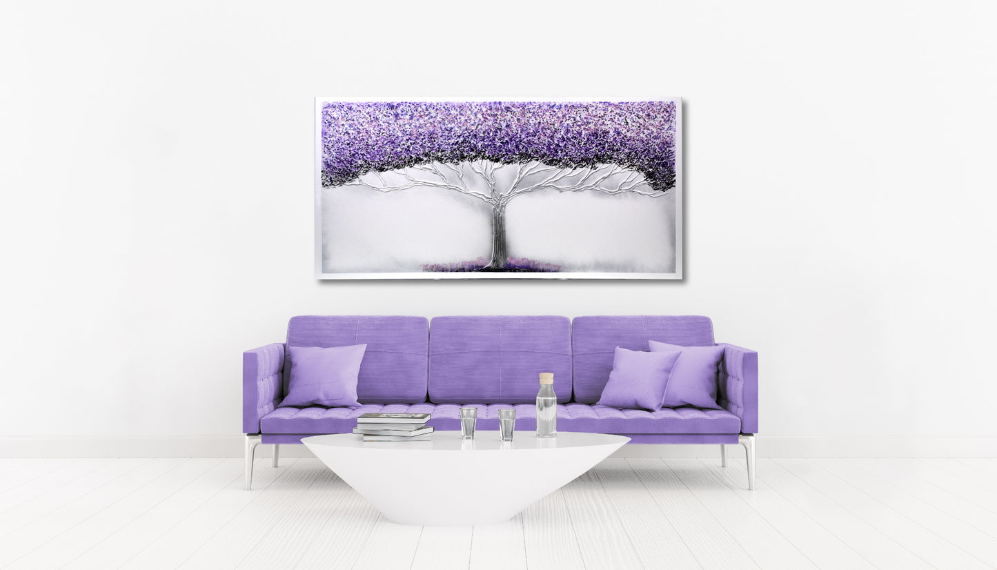 CUADRO PINTADO "ÁRBOL DE LA VIDA" LILA 140X70CM