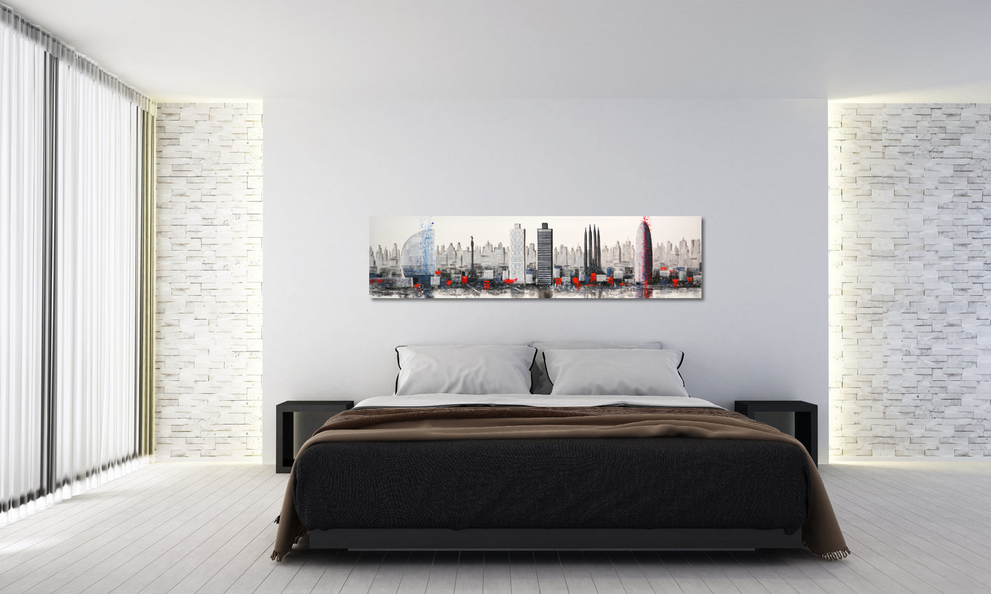CUADRO PINTADO "SKYLINE BARCELONA MODERNO" 165X42CM