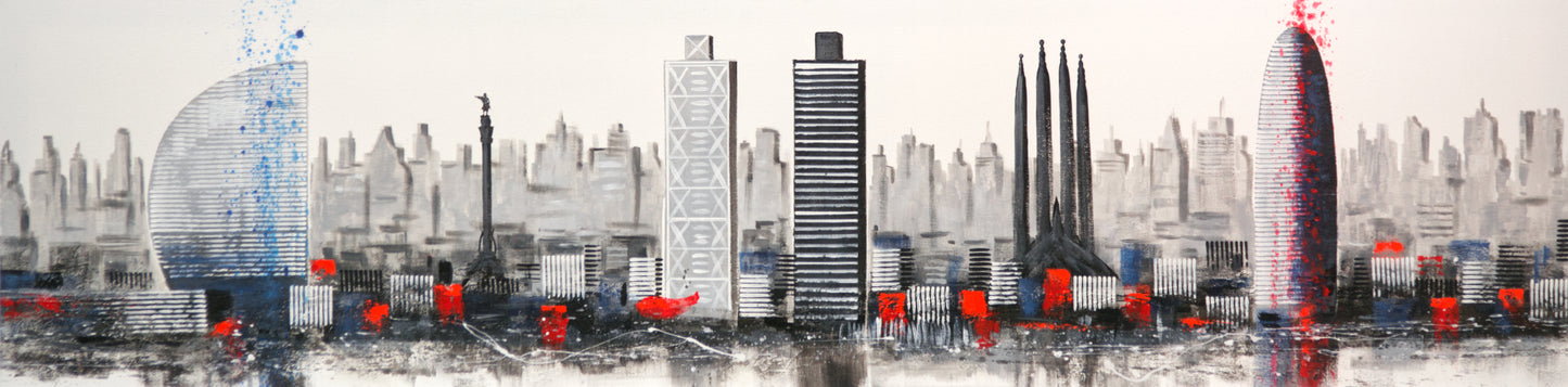 CUADRO PINTADO "SKYLINE BARCELONA MODERNO" 165X42CM