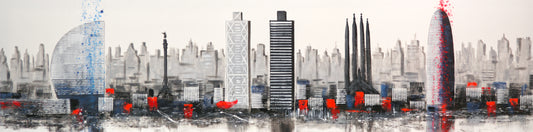 CUADRO PINTADO "SKYLINE BARCELONA MODERNO" 165X42CM