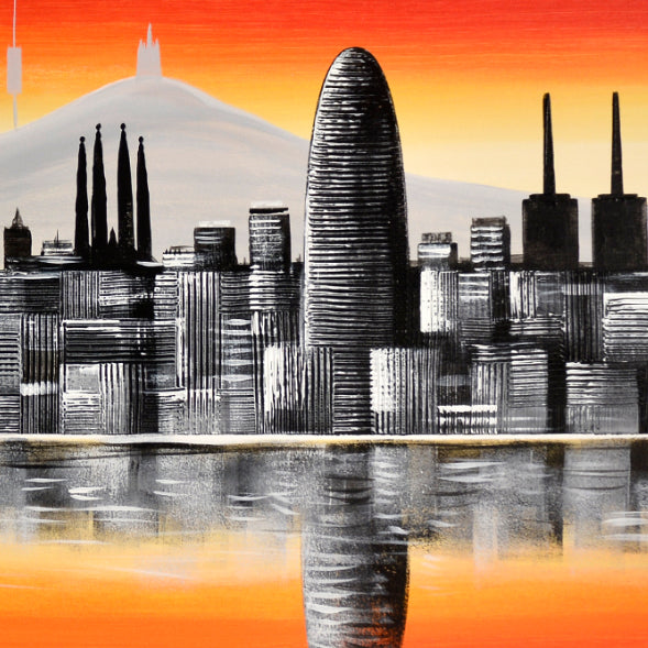 Cuadro Pintado a Mano de Barcelona 150x60 cm, sobre lienzo, con relieve, 100% Original, firmado por el artista