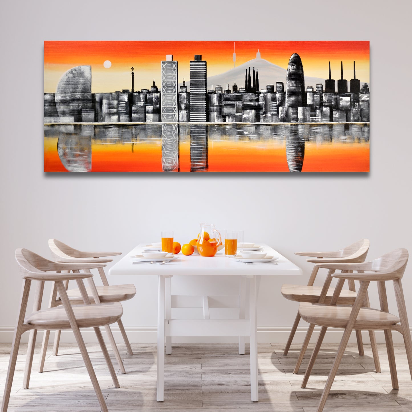 Cuadro Pintado a Mano de Barcelona 150x60 cm, sobre lienzo, con relieve, 100% Original, firmado por el artista