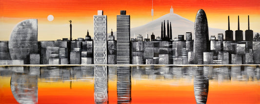 Cuadro Pintado a Mano de Barcelona 150x60 cm, sobre lienzo, con relieve, 100% Original, firmado por el artista