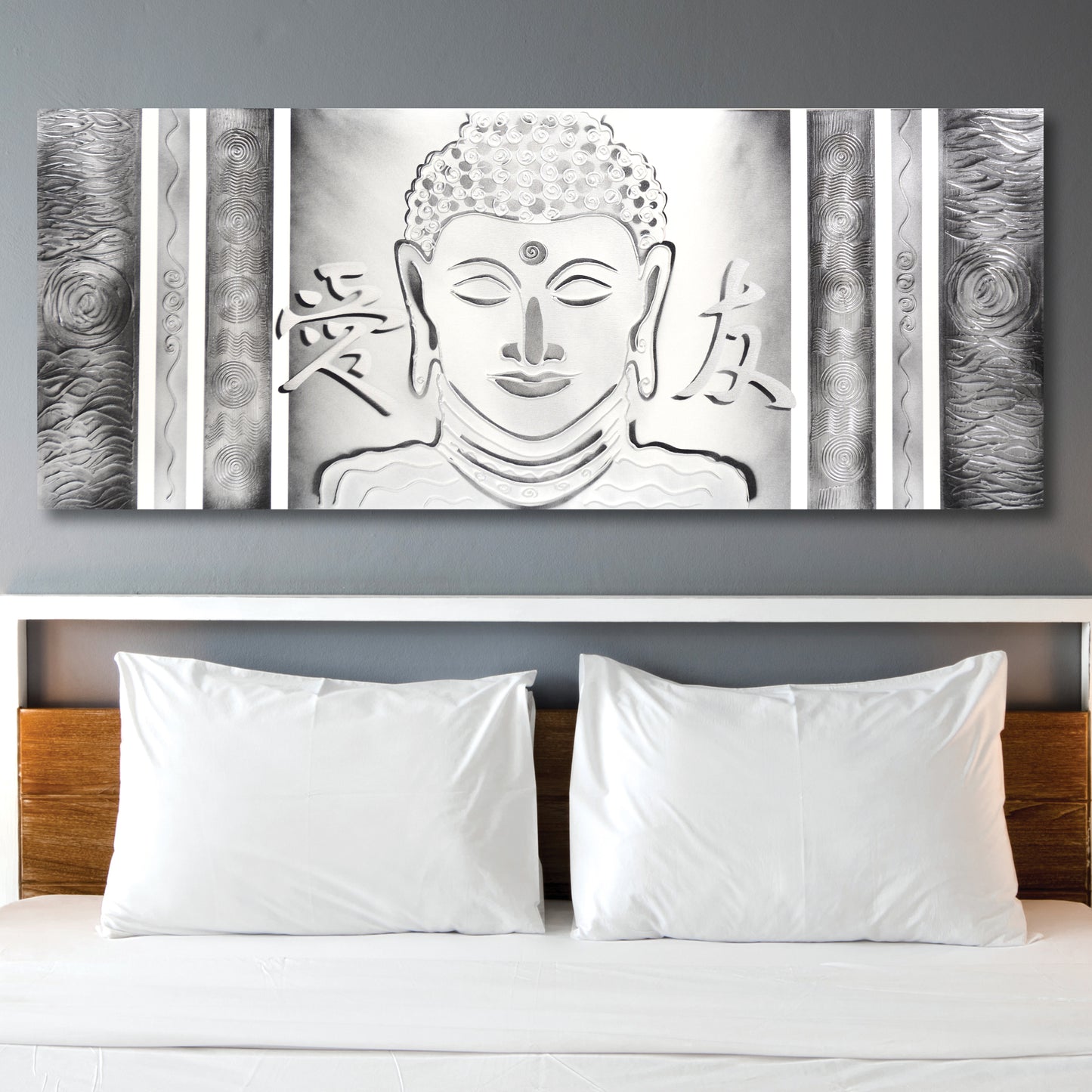 CUADRO PINTADO "BUDA KANJIS PAZ Y AMOR" 150X60CM
