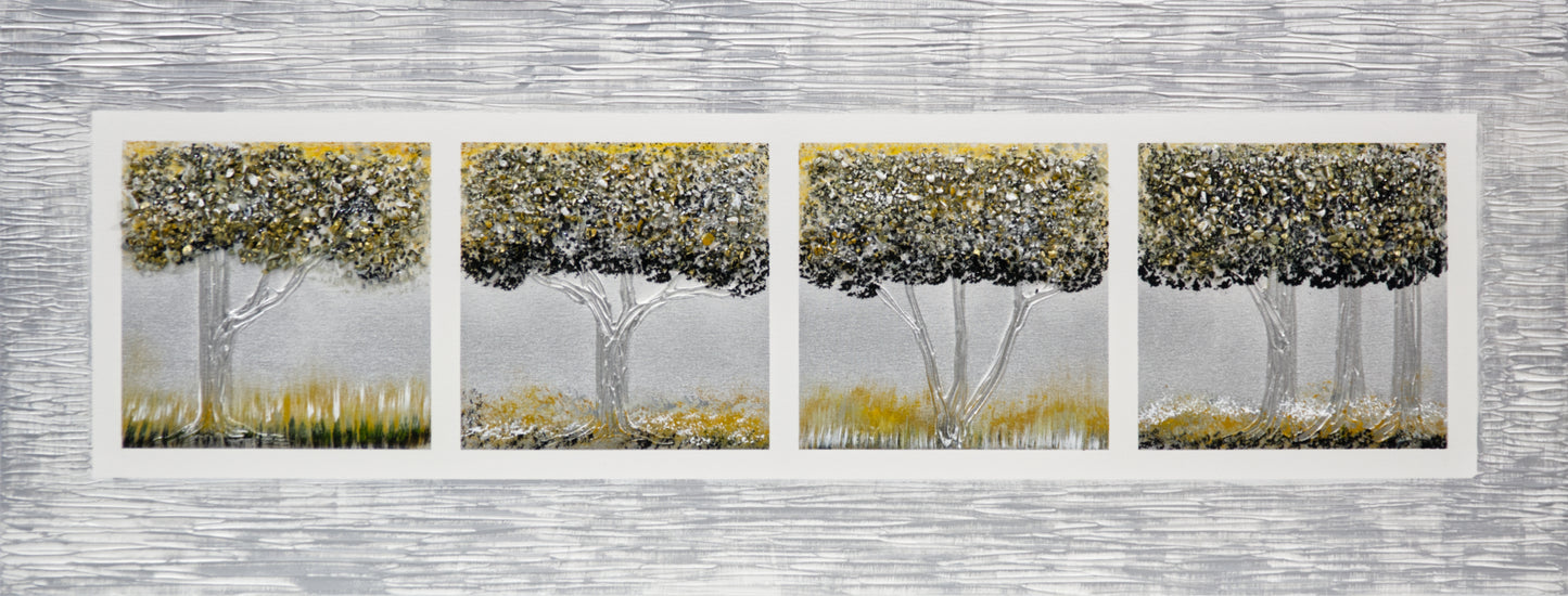 CUADRO PINTADO "CUATRO ARBOLES ORO" 130X50CM