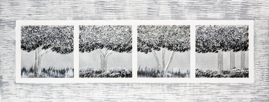 CUADRO PINTADO "CUATRO ARBOLES PLATA" 130X50CM