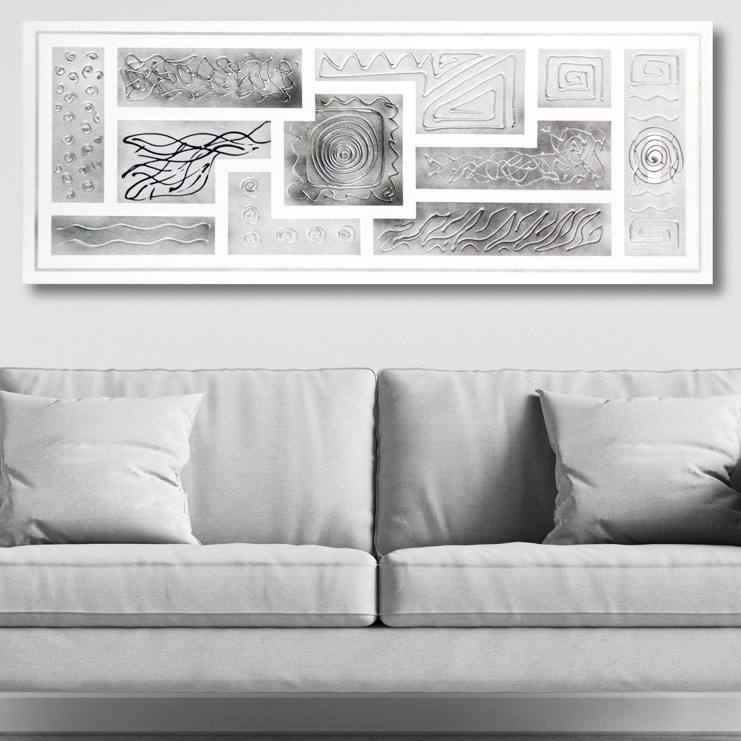 CUADRO PINTADO "COMPOSICIÓN PLATA" 130X50CM