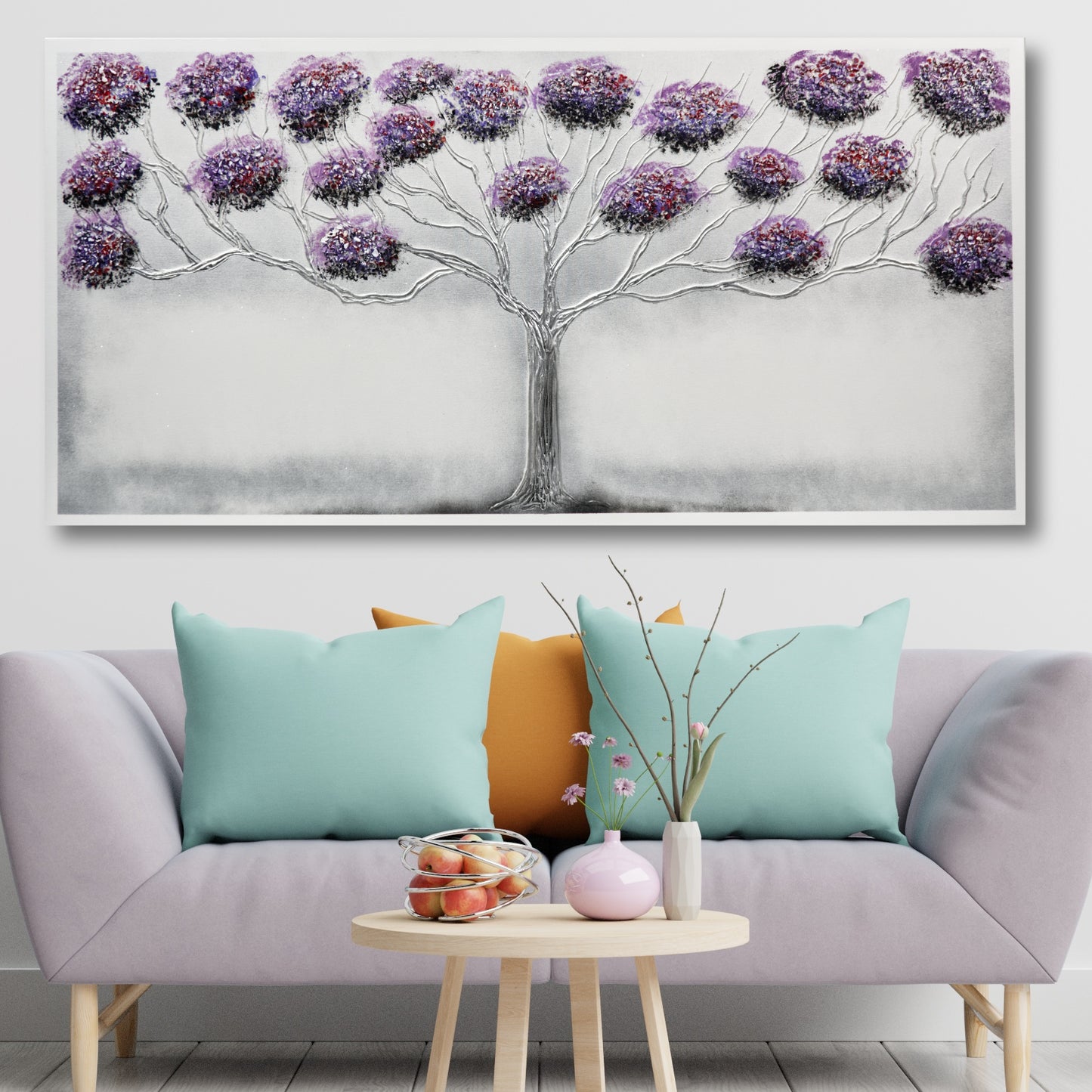 CUADRO PINTADO "ÁRBOL EN PRIMAVERA" LILA 140X70CM
