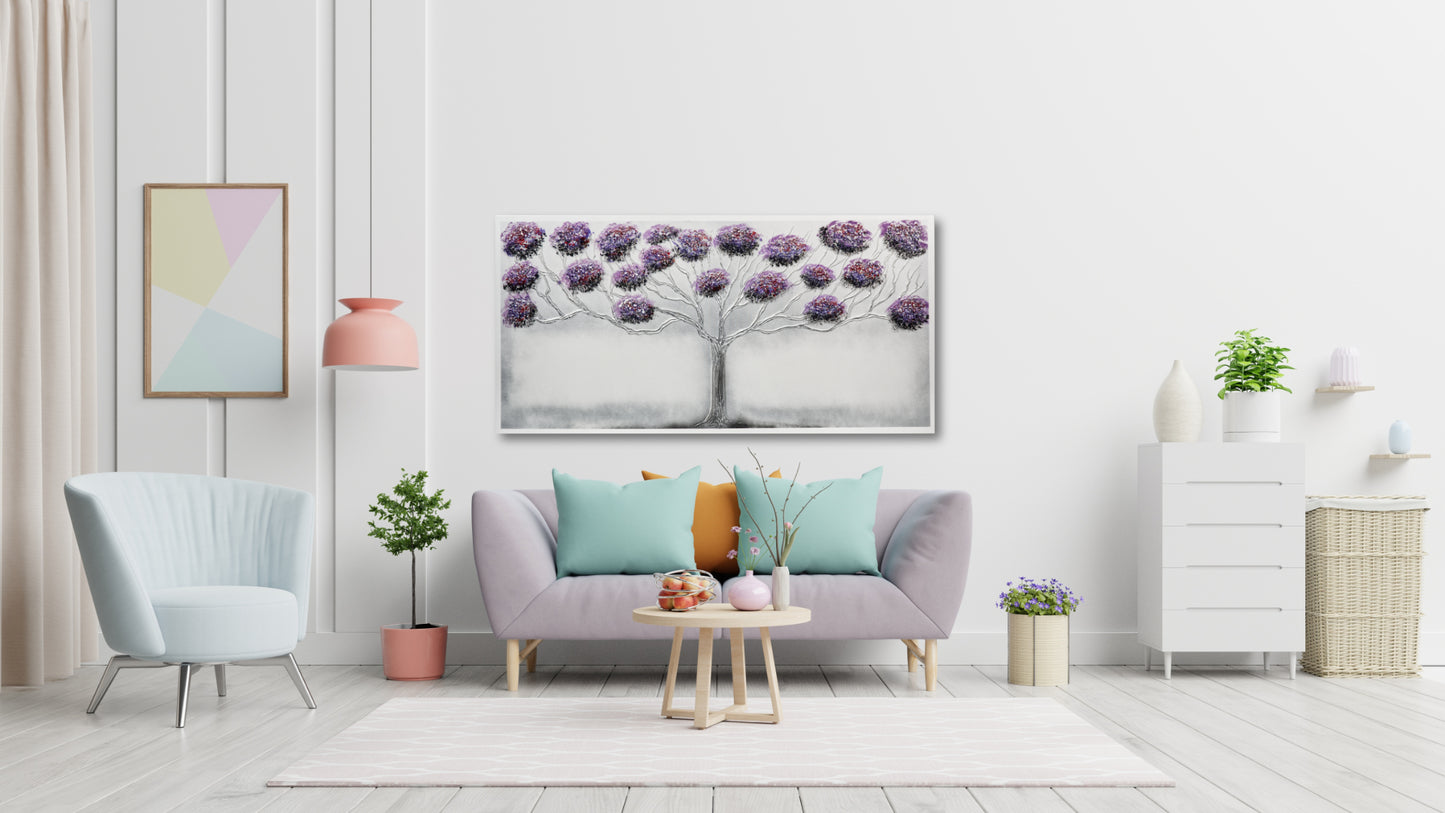 CUADRO PINTADO "ÁRBOL EN PRIMAVERA" LILA 140X70CM