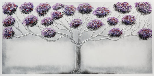 CUADRO PINTADO "ÁRBOL EN PRIMAVERA" LILA 140X70CM
