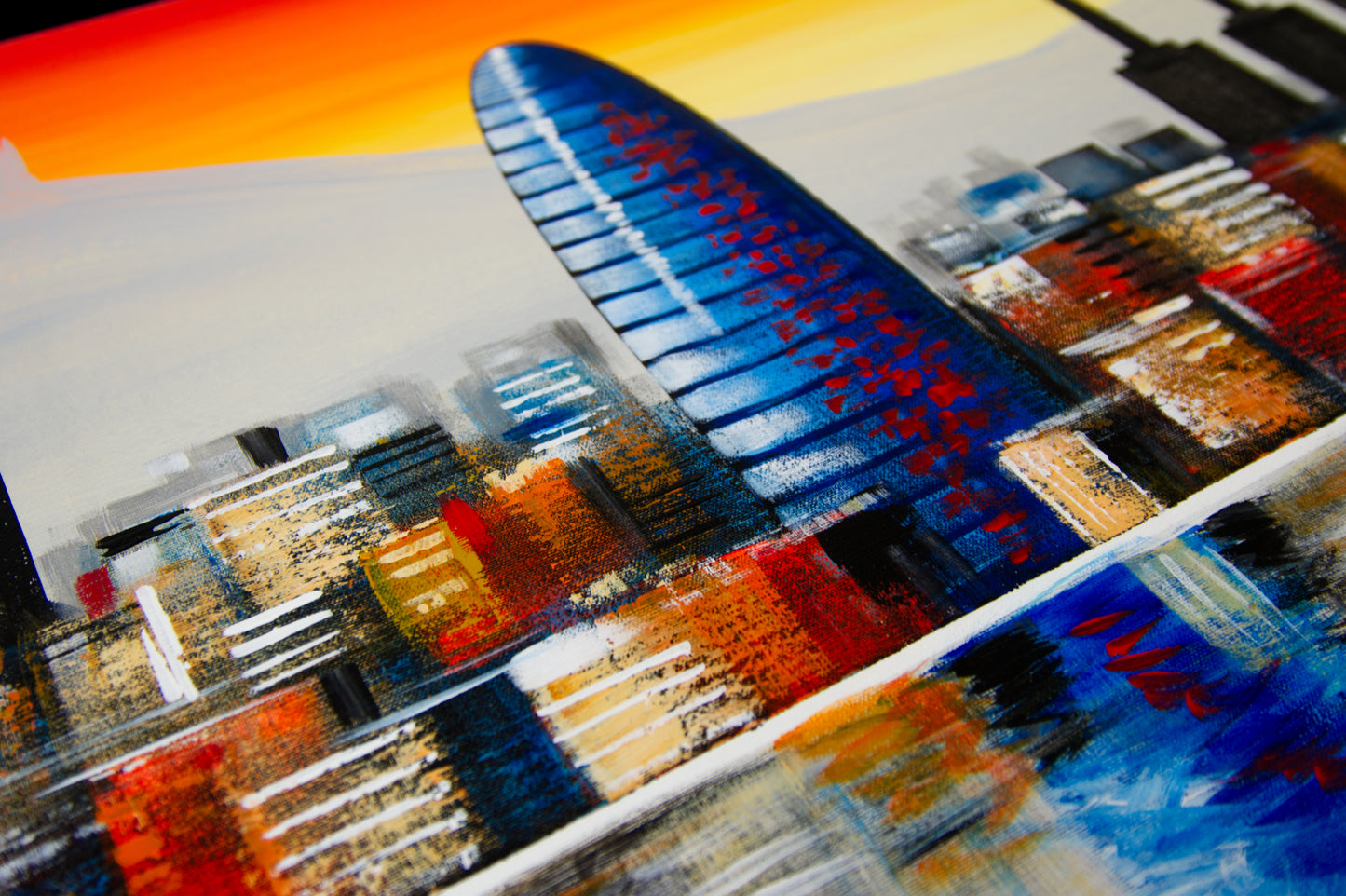 Cuadro Pintado "Atardecer en Barcelona" 150x60 cm