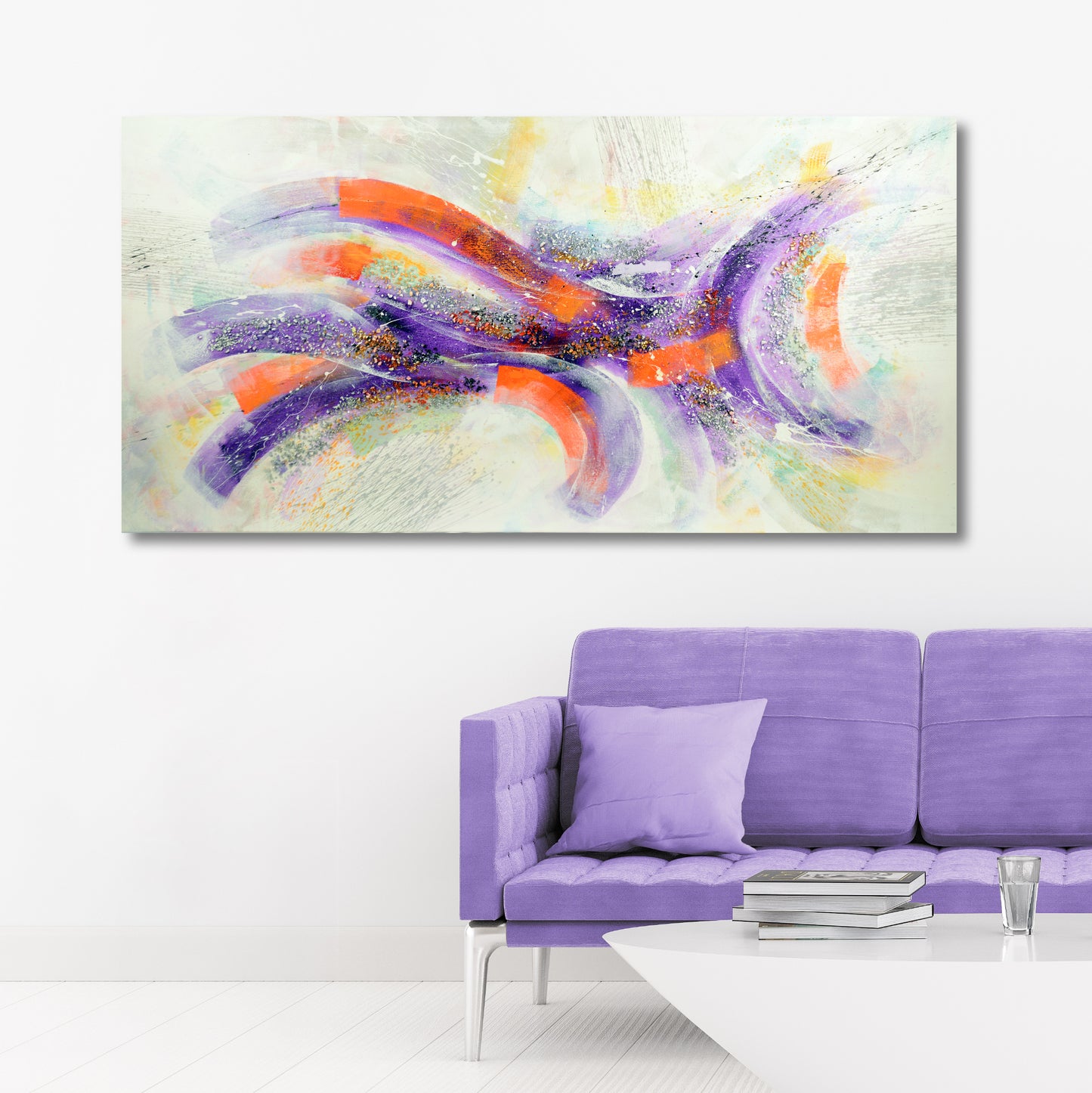 CUADRO PINTADO "ABSTRACTO FANTASÍA II" LILA 140X70 CM