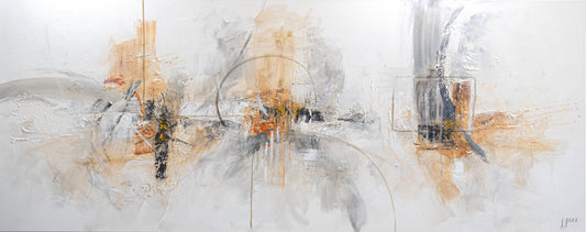 Cuadro Pintado 150x60 cm Abstracto en colores claros, con Relieve. Sobre lienzo, firmado