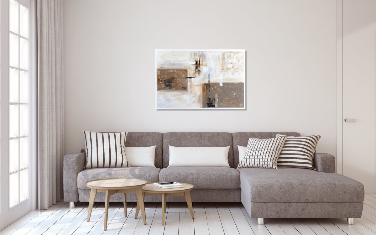 CUADRO PINTADO 120X80 CM EN MARRÓN Y BEIGE