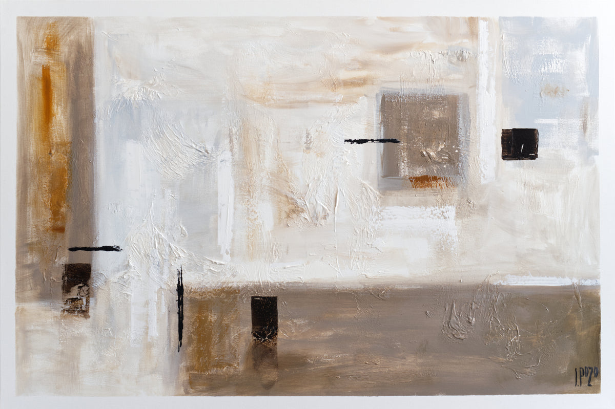 CUADRO PINTADO 120X80 CM EN MARRÓN Y BEIGE MODERNO ABSTRACTO