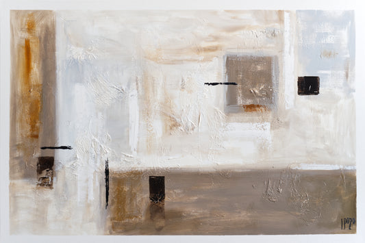 CUADRO PINTADO 120X80 CM EN MARRÓN Y BEIGE MODERNO ABSTRACTO