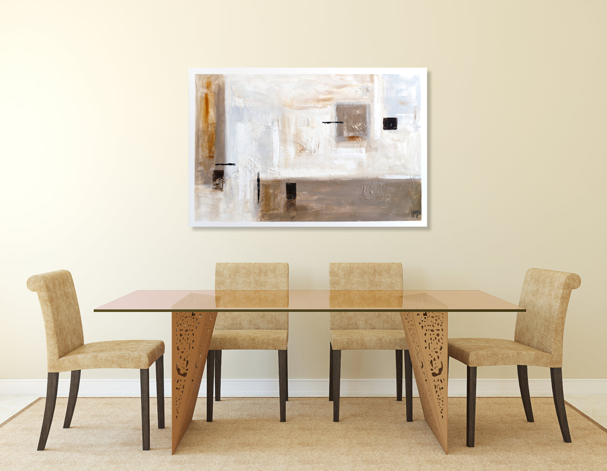CUADRO PINTADO 120X80 CM EN MARRÓN Y BEIGE MODERNO ABSTRACTO