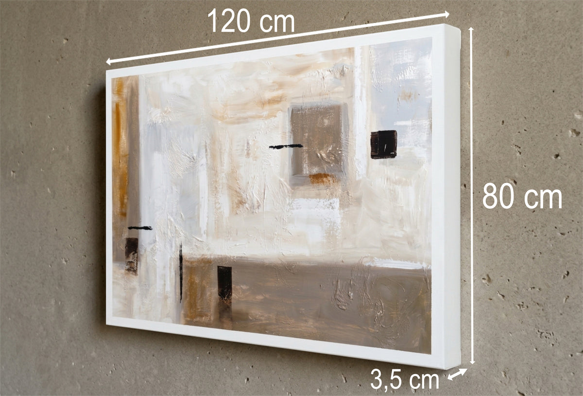 CUADRO PINTADO 120X80 CM EN MARRÓN Y BEIGE MODERNO ABSTRACTO