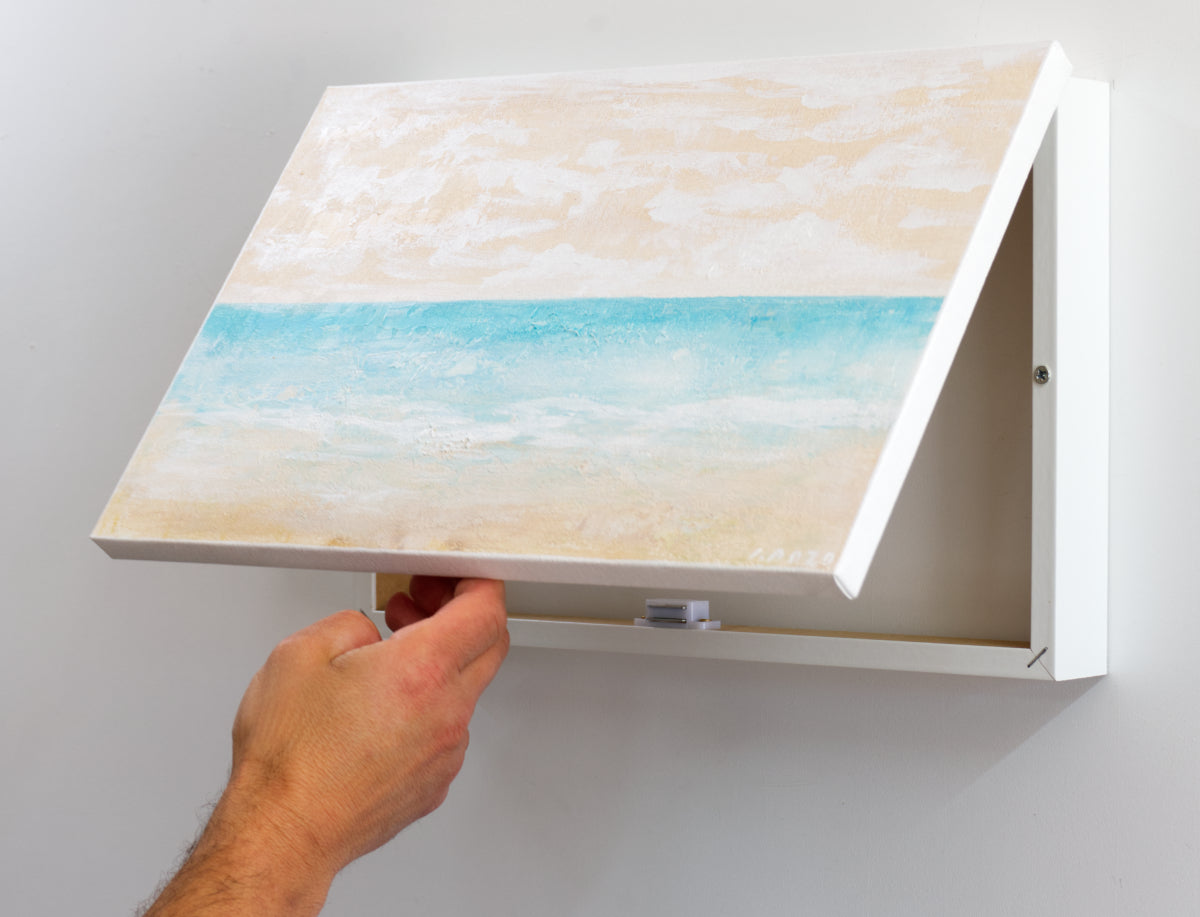 Tapa de Contador Pintada a Mano, 100% Original, Paisaje Marina, Incluye Tornillos y Tacos. Medidas: Interior 37x22x4cm Exterior 41x26x6cm
