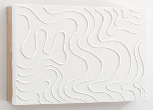 Tapa de Contador Pintada a Mano, 100% Original, en Madera Clara, Minimalista Ondas Blancas, Incluye Tornillos y Tacos. Medidas: Interior 37x22x4cm