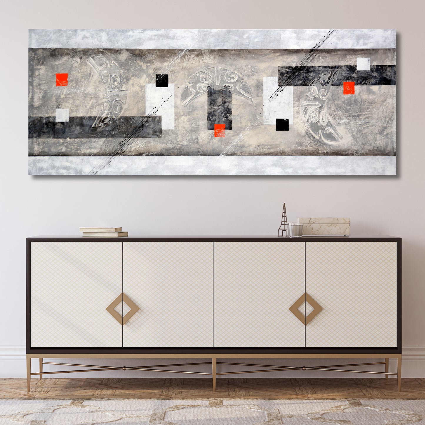 CUADRO PINTADO "ABSTRACTO LUNAS" DE 150X60CM