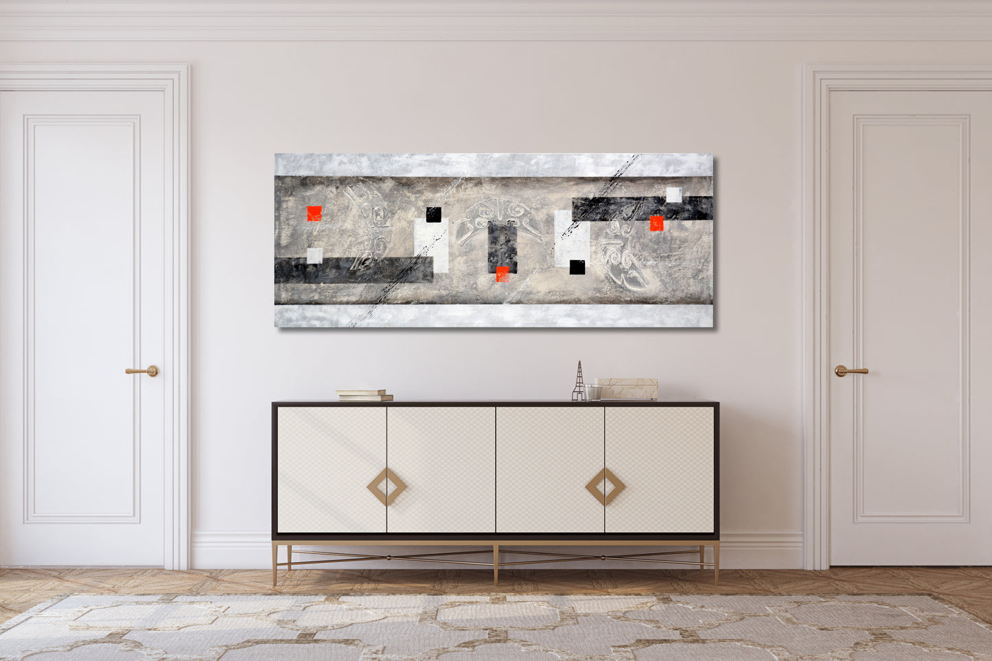 CUADRO PINTADO "ABSTRACTO LUNAS" DE 150X60CM