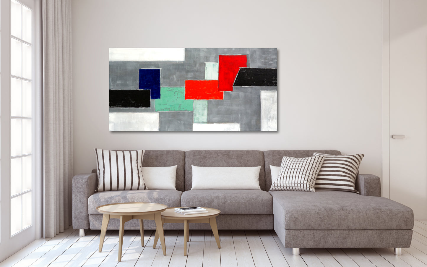 CUADRO PINTADO "ABSTRACTO MONDRIAN" 140X70CM