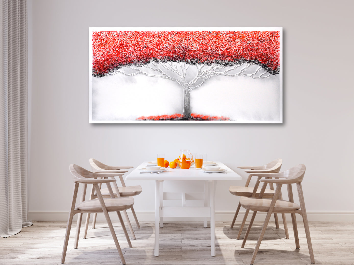 CUADRO PINTADO "ÁRBOL DE LA VIDA" ROJO 140X70CM