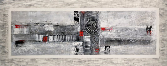 CUADRO PINTADO "COMPOSICIÓN GRIS Y ROJO" 150X60CM