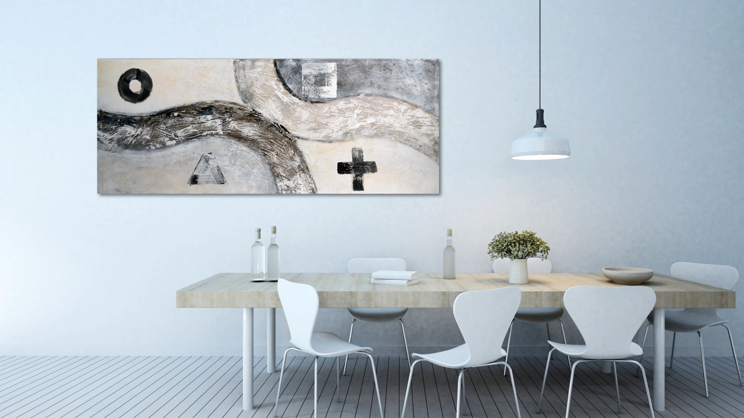 CUADRO PINTADO "ABSTRACTO FLOW" GRIS 150X60CM