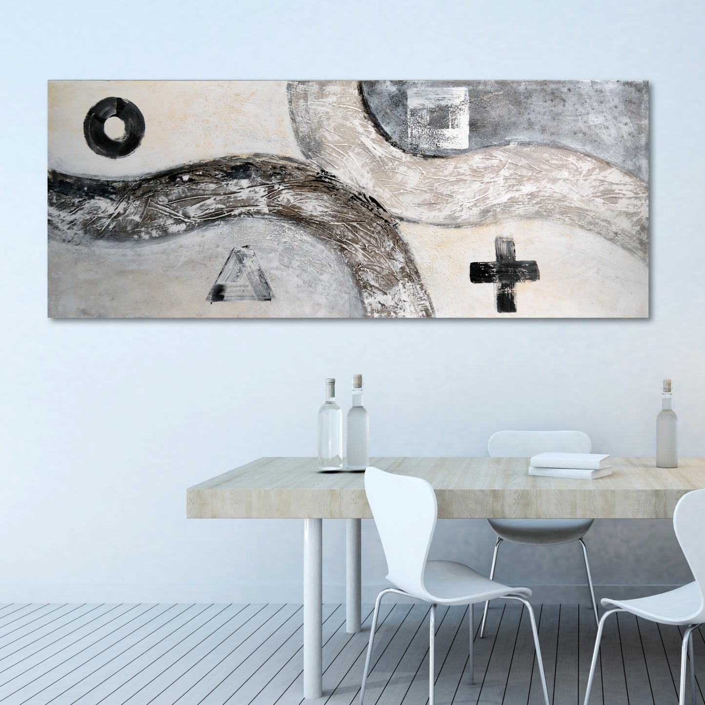 CUADRO PINTADO "ABSTRACTO FLOW" GRIS 150X60CM
