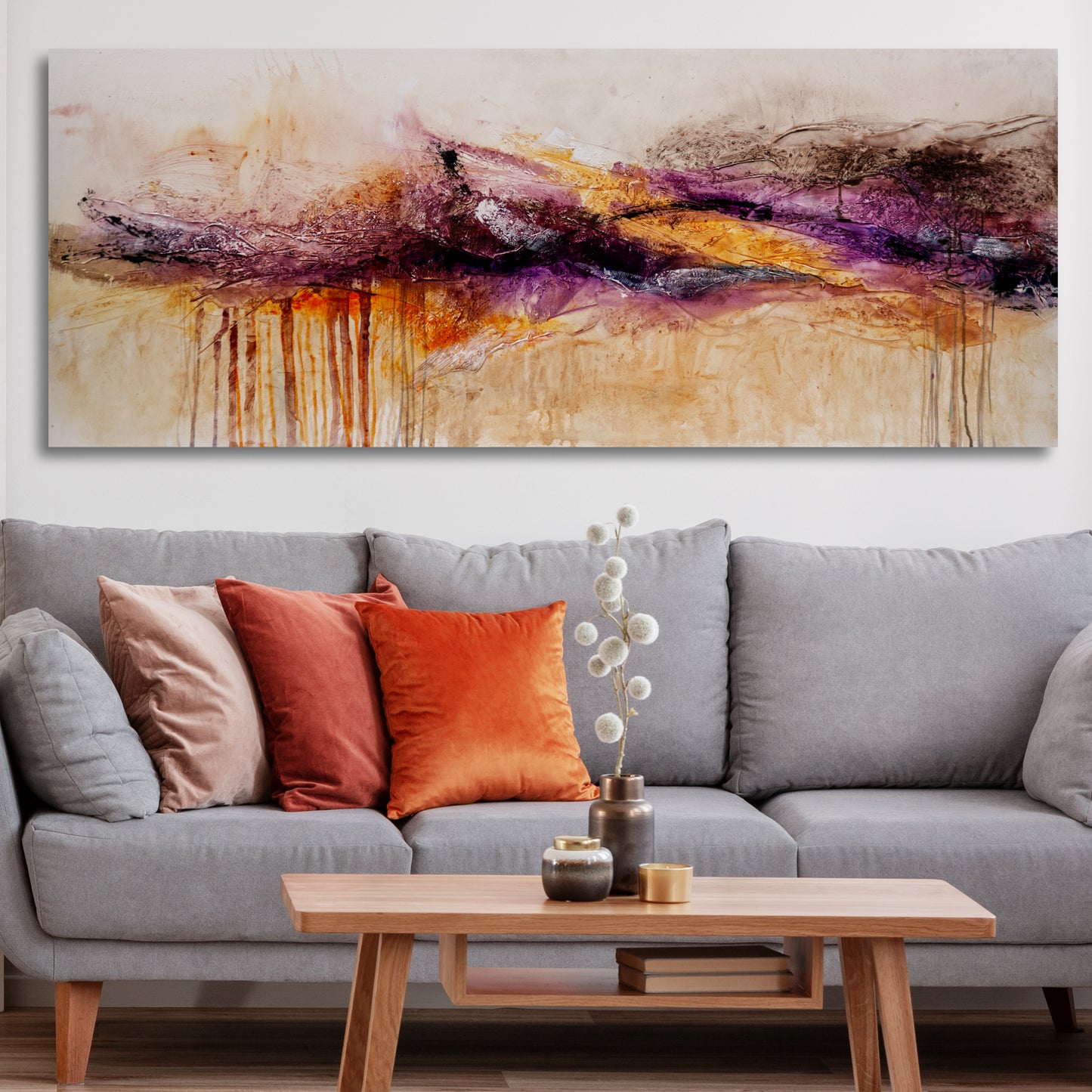 CUADRO PINTADO ABSTRACTO "MAGMA" 150X60CM