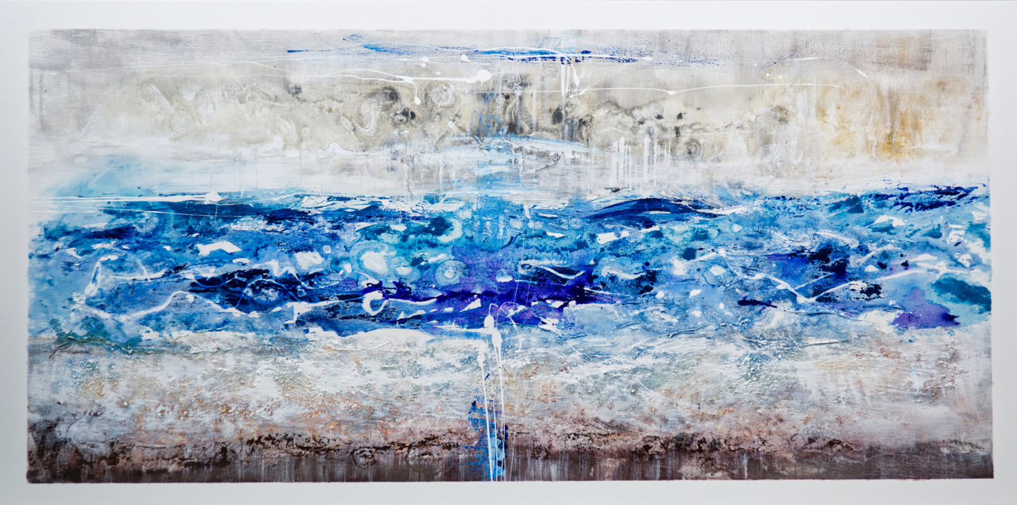 CUADRO PINTADO "OLEAJE AZUL" 140X70CM