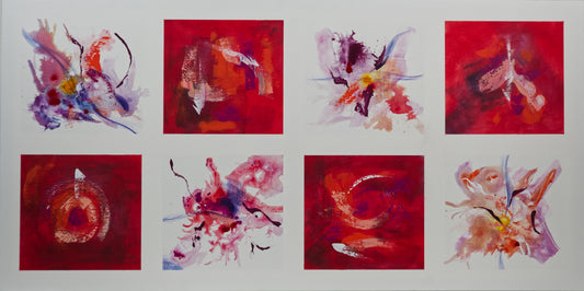 CUADRO PINTADO ABSTRACTO EN ROJOS 140X70 CM SOBRE LIENZO, 100% ORIGINAL